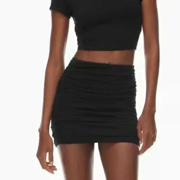 Aritzia Tna Chill Malibu Skirt Stretch-Jersey Ruched Bodycon Mini Skirt Navy W M - Picture 9 of 9